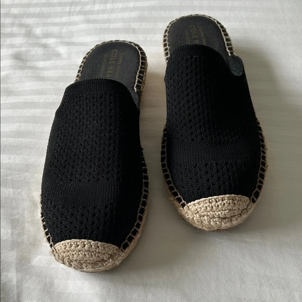 Cole Haan Black Knit Espadrille Slip-On Mules